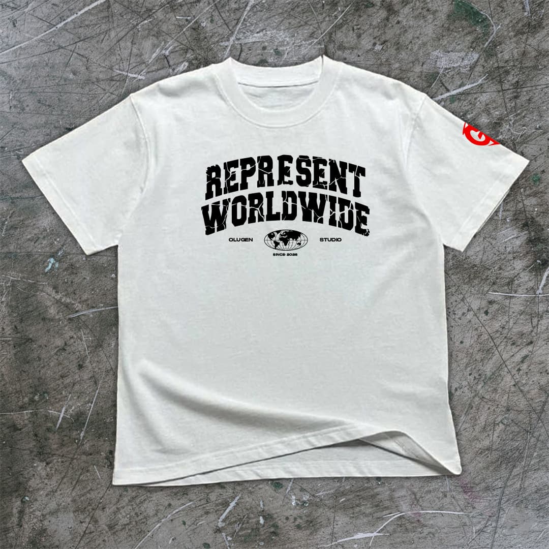 "REPRESENT WORLDWIDE" Premium White Regular Fit T-Shirt