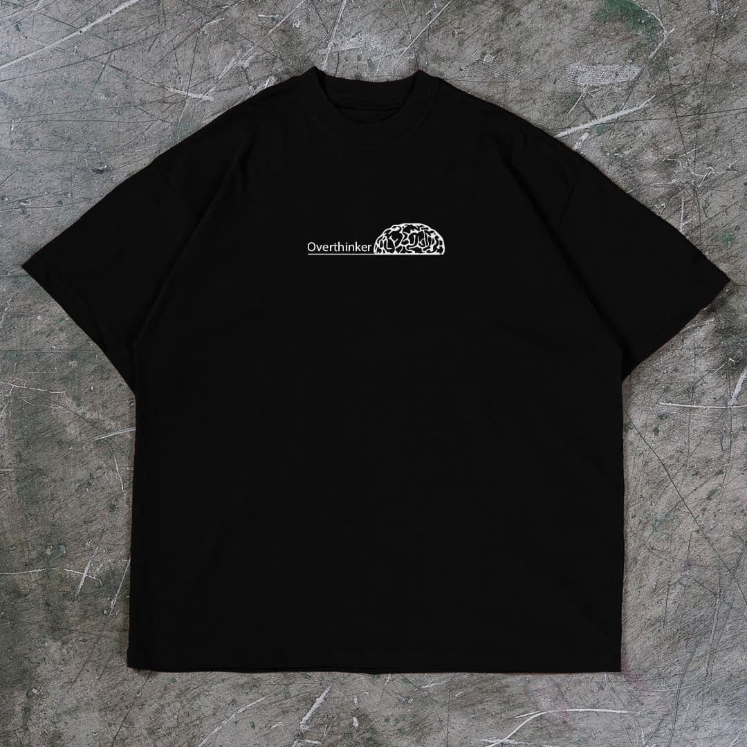 "OVERTHINKER" Premium Black Drop Shoulder T-Shirt