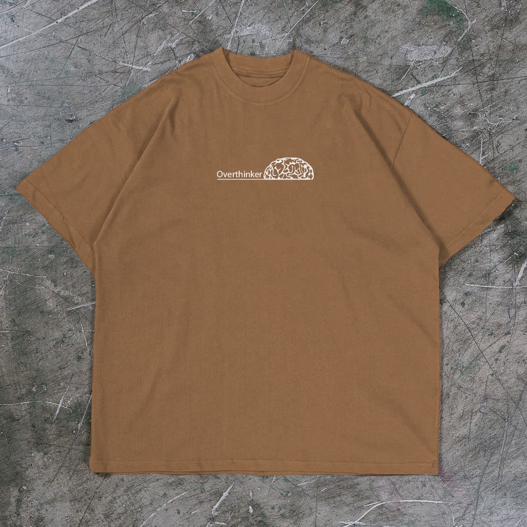 "OVERTHINKER" Premium Brown Drop Shoulder T-Shirt